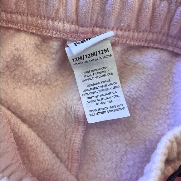Rebook casual pull-up light pink sweatpants elastic waist fleece inside Girl 12M - Picture 6 of 6